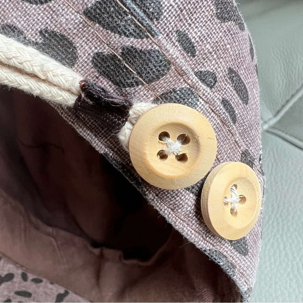 GRAY Saks Fifth Avenue Linen Cotton Leopard Print Cap Hat Animal Print - Picture 10 of 14